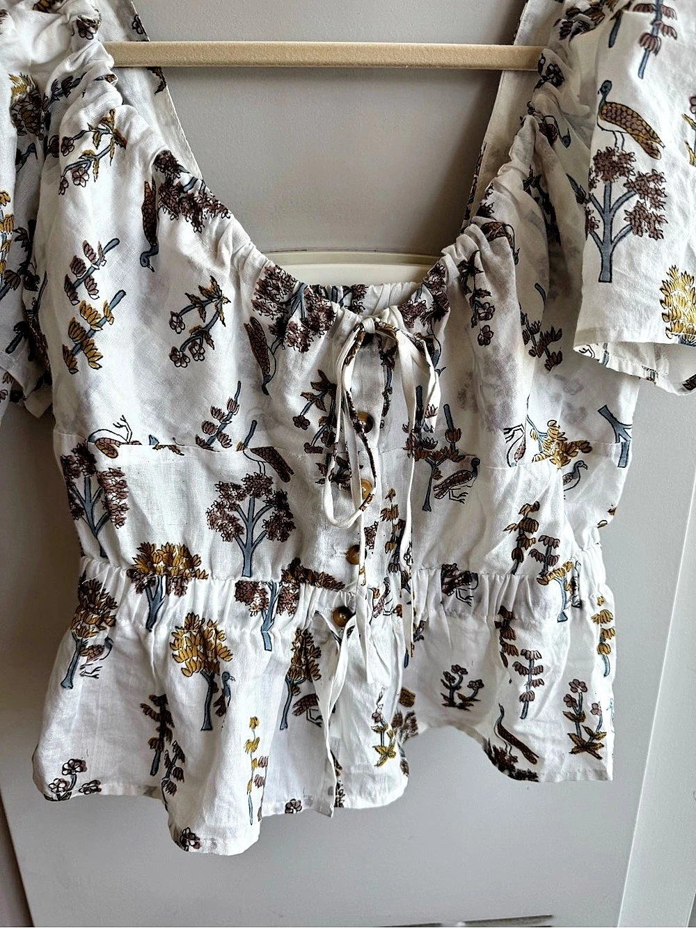 Ciao Lucia Ezio Top Meadow Print White Floral Puff Sleeve Cotton Size XS - Picture 5 of 6